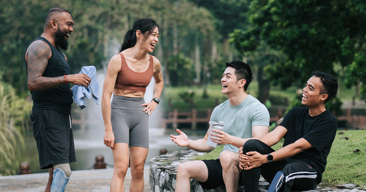 Group of people exercising, socialising and enjoying each other's presence
